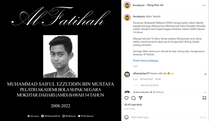 Cầu thủ Malaysia tử vong ở tuổi 13 vì đuối nước - Ảnh 3.