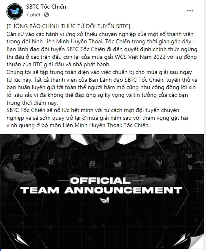 SBTC Esports chính thức lên tiếng sau khi từ bỏ giải WCS Việt Nam 2022 - Ảnh 1.