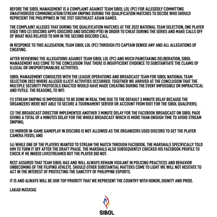 Tuyển LMHT Philippines được khẳng định trong sạch trước bê bối &quot;hack cheat&quot; trong chiến dịch tiền SEA Games 31 - Ảnh 1.