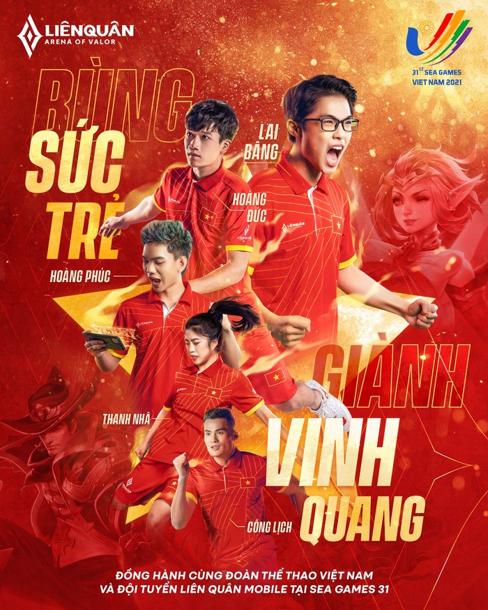 Quả Bóng Vàng Hoàng Đức, Thanh Nhã cùng dàn tuyển thủ Liên Quân Mobile Việt Nam xuất hiện trong poster cổ động cho chiến dịch SEA Games 31 - Ảnh 1.