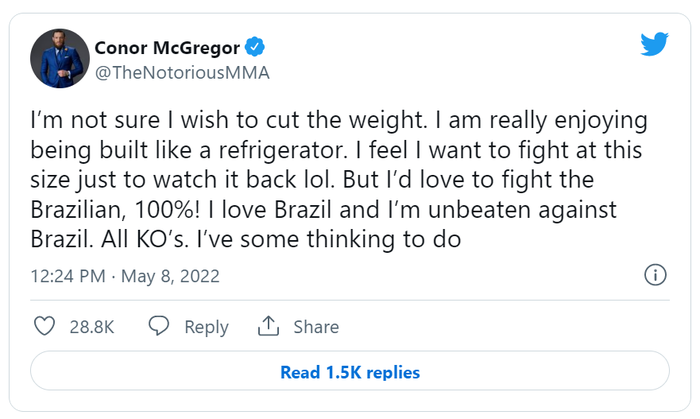 Conor McGregor lên tiếng trước lời mời tranh đai từ Charles Oliveira - Ảnh 2.