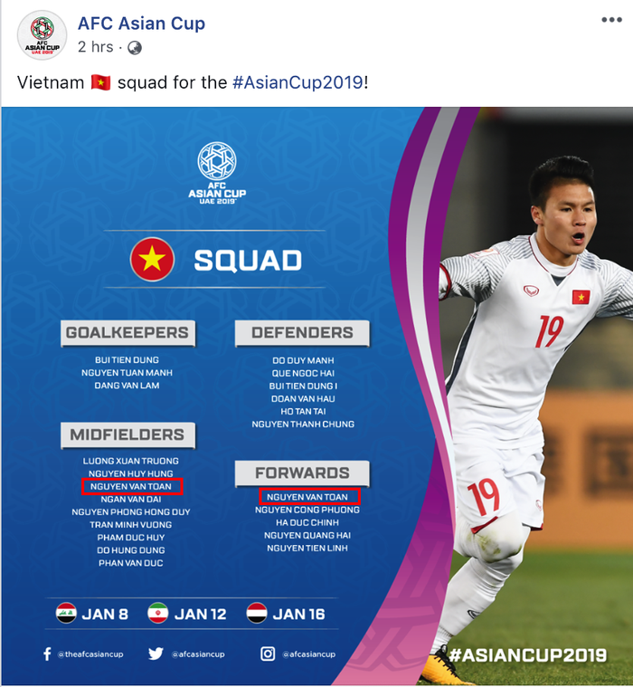 Danh sách dự Asian Cup 2019: Có 2 Văn Toàn? - Ảnh 1.