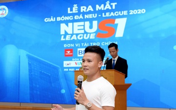 Quang Hải tới dự Lễ ra mắt Giải bóng đá NEU League 2020 do Trường Đại học Kinh tế Quốc dân tổ chức