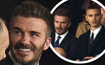 David Beckham "áp đảo" cậu hai Romero về khoản nhan sắc khi tới sân xem Man United thi đấu