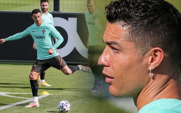 Ronaldo tập luyện để chuẩn bị cho Euro 2020, gây chú ý khi mang vào sân một vật có thể làm bị thương các đồng đội