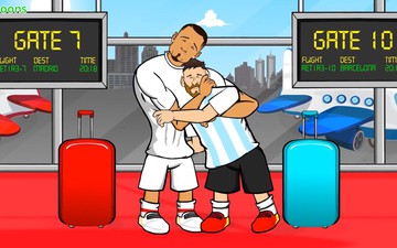Hoạt hình vui:  Ronaldo ôm Messi ở sân bay trước khi về nước