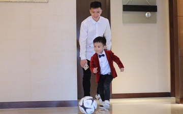 Hậu trường đám cưới Duy Mạnh: Cháu trai Quỳnh Anh đá bóng say mê trong phòng khách sạn 5 sao